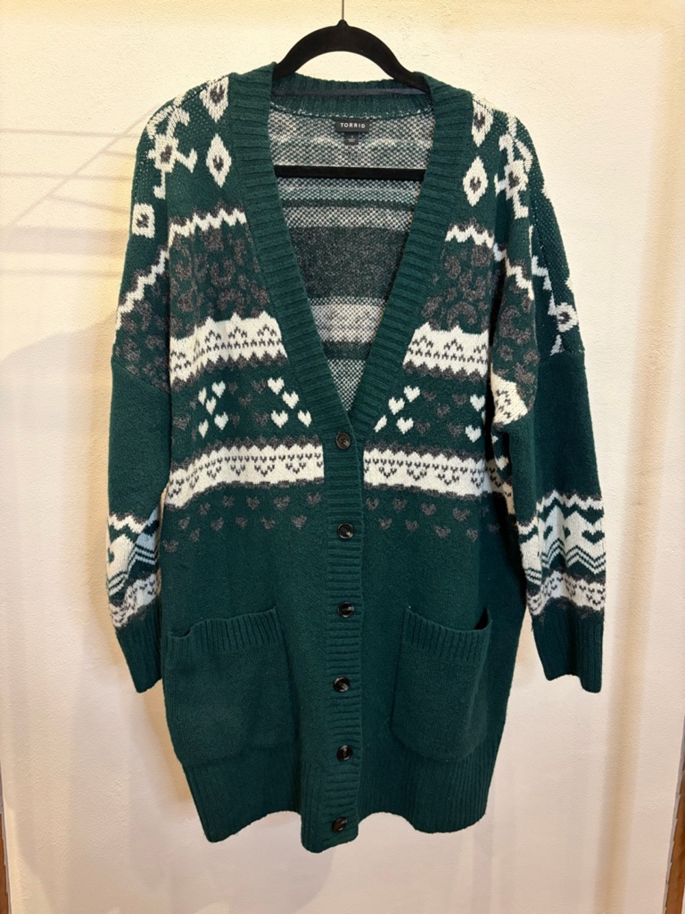 torrid Emerald Green Fair Isle Button-Up Cardigan